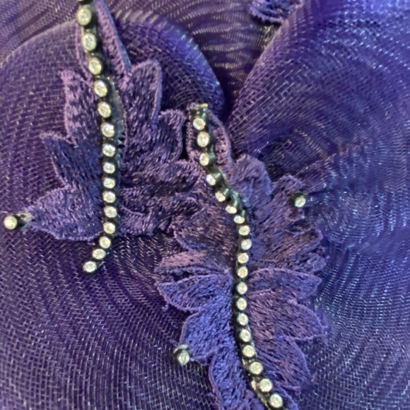 Bellini Womens Hat Purple 100% Wool Wide Brim Ribon Lace Rhinestone Band - Picture 7 of 10